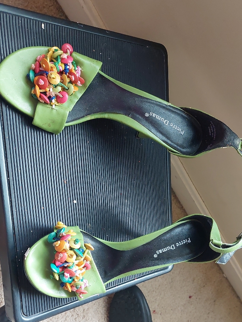 Pierre Dumas Lime Green Beaded Open-Toe Heels